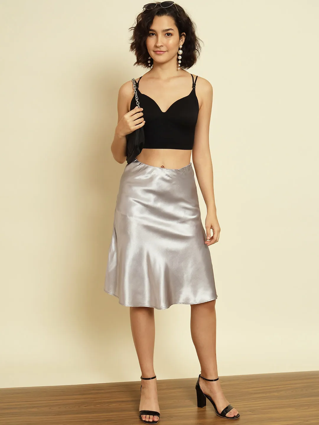 A Line Midi Satin Skirt