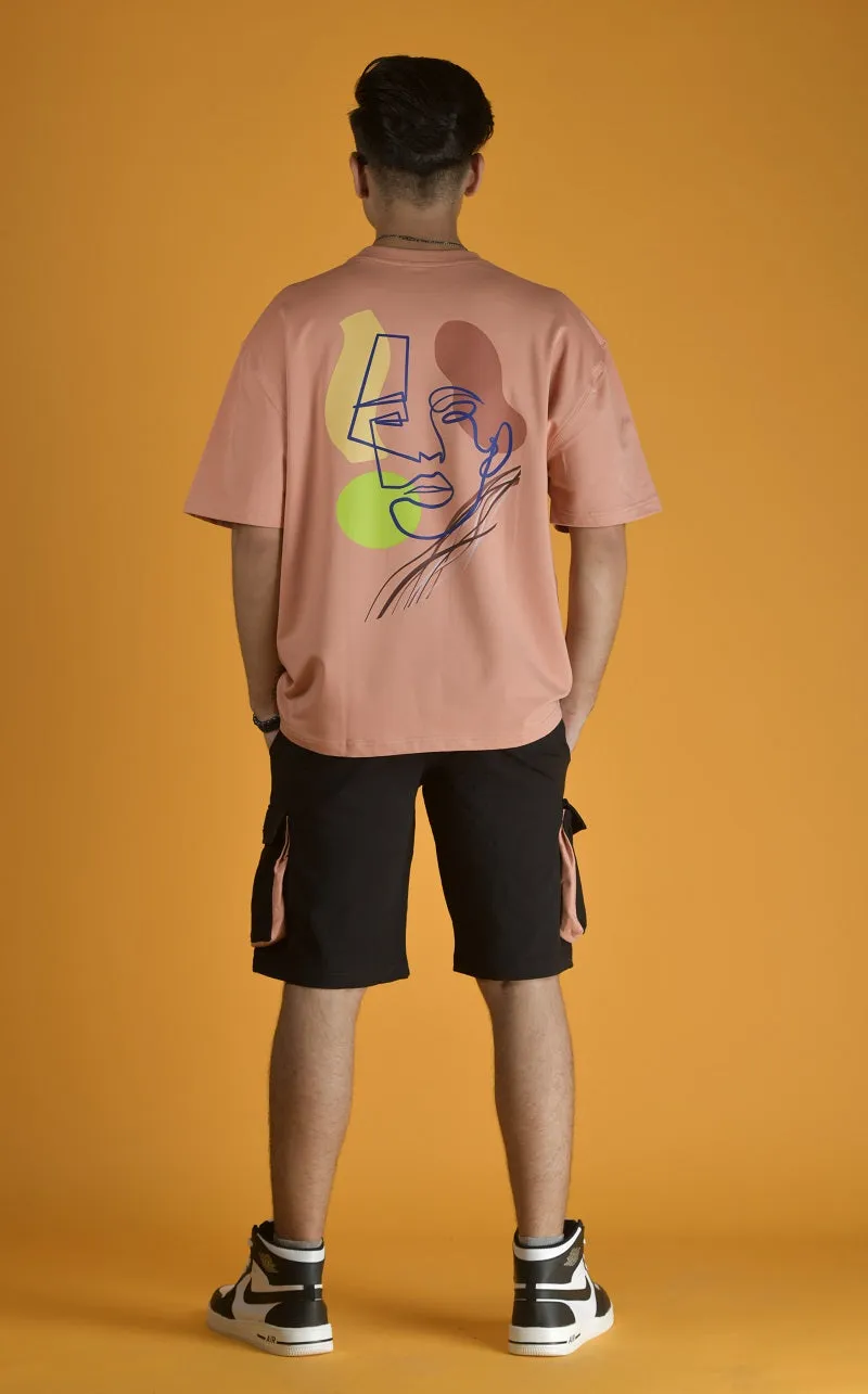ABSTRACT FACE OVER-SIZED T-SHIRT (PEACH)