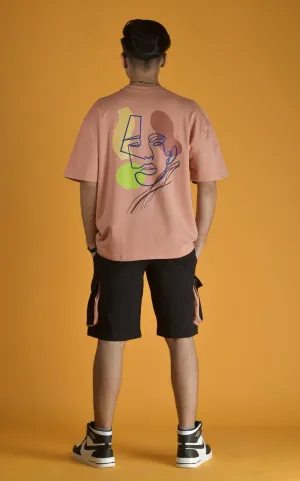 ABSTRACT FACE OVER-SIZED T-SHIRT (PEACH)