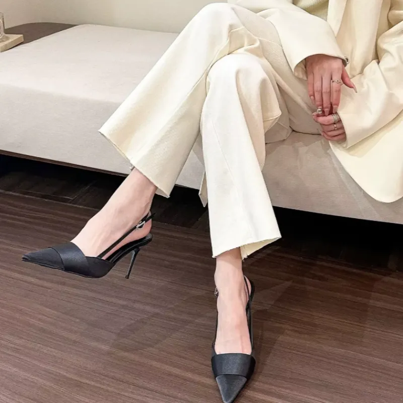 Aiertu Spring Slingback Sandals Low Heel Pumps Shoes Women Elegant Kitten Heel Mules Pointed Toe Wedding Party Shoes zapatos mujer