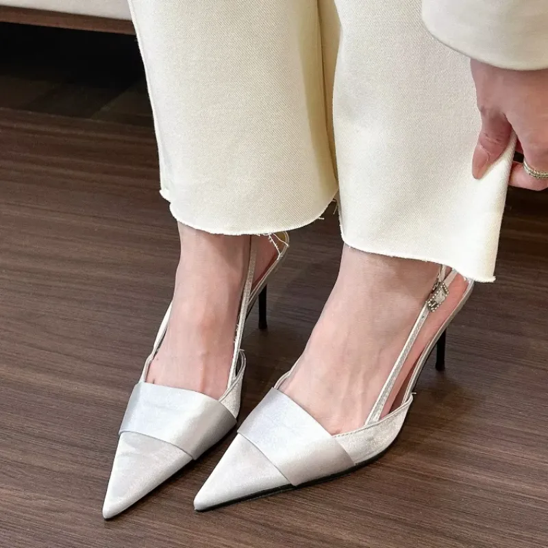 Aiertu Spring Slingback Sandals Low Heel Pumps Shoes Women Elegant Kitten Heel Mules Pointed Toe Wedding Party Shoes zapatos mujer