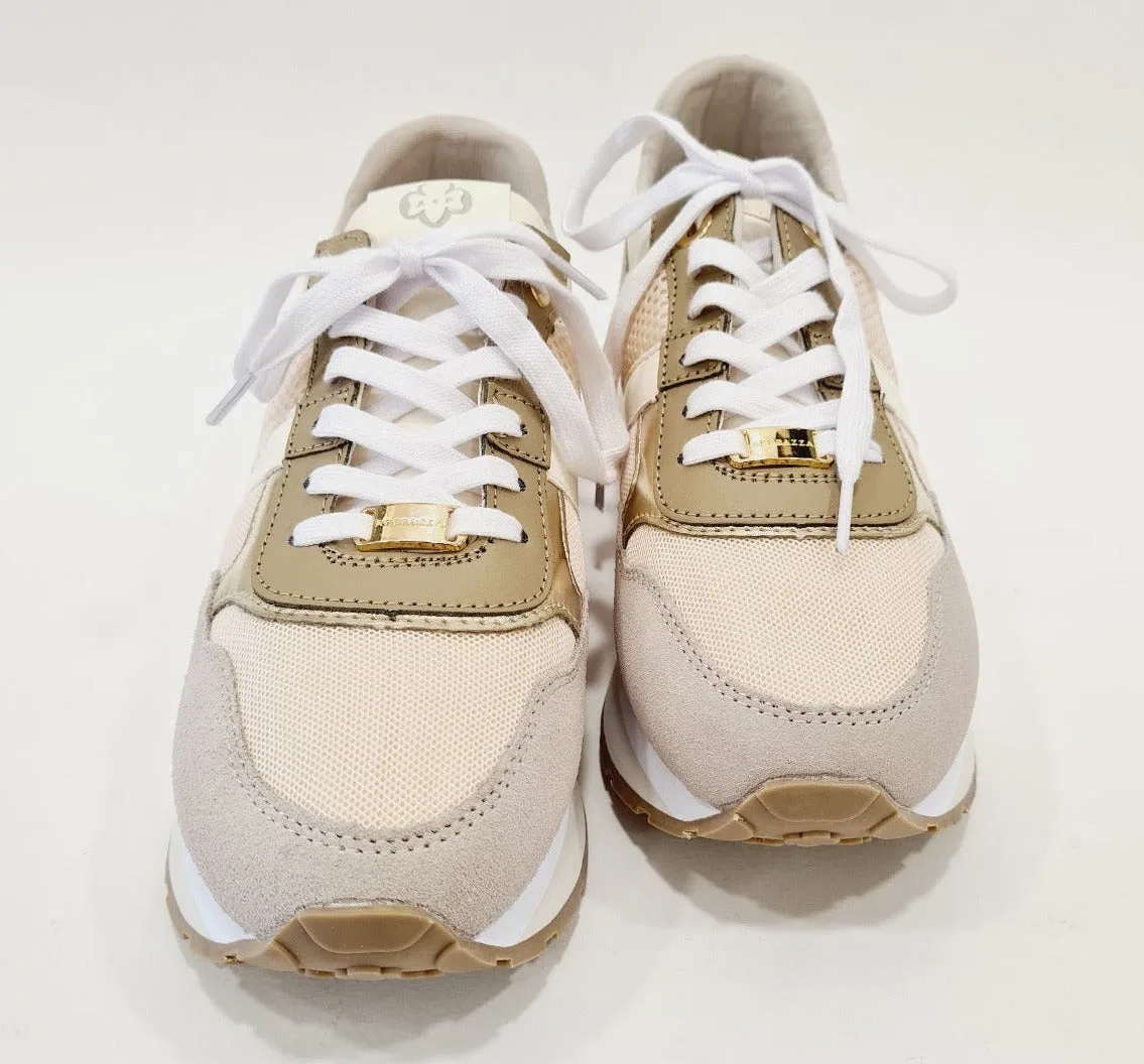 Apepazza  sneakers fondo gomma   zeppa interna alta 5 cm. tessuto e pelle crema rif.644