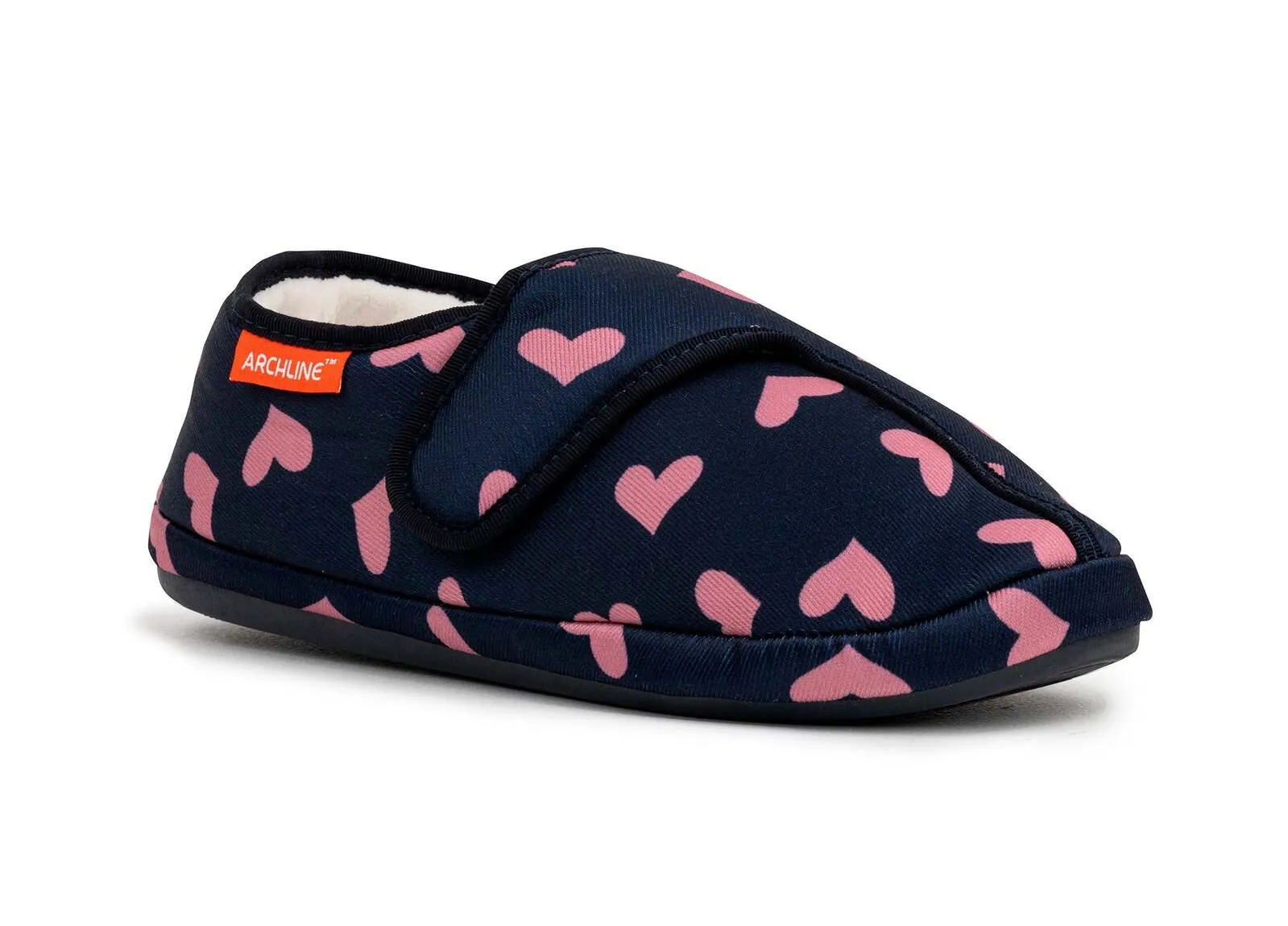 ARCHLINE Orthotic Plus Slippers Closed Scuffs Pain Relief Moccasins - Navy Hearts - EU 41