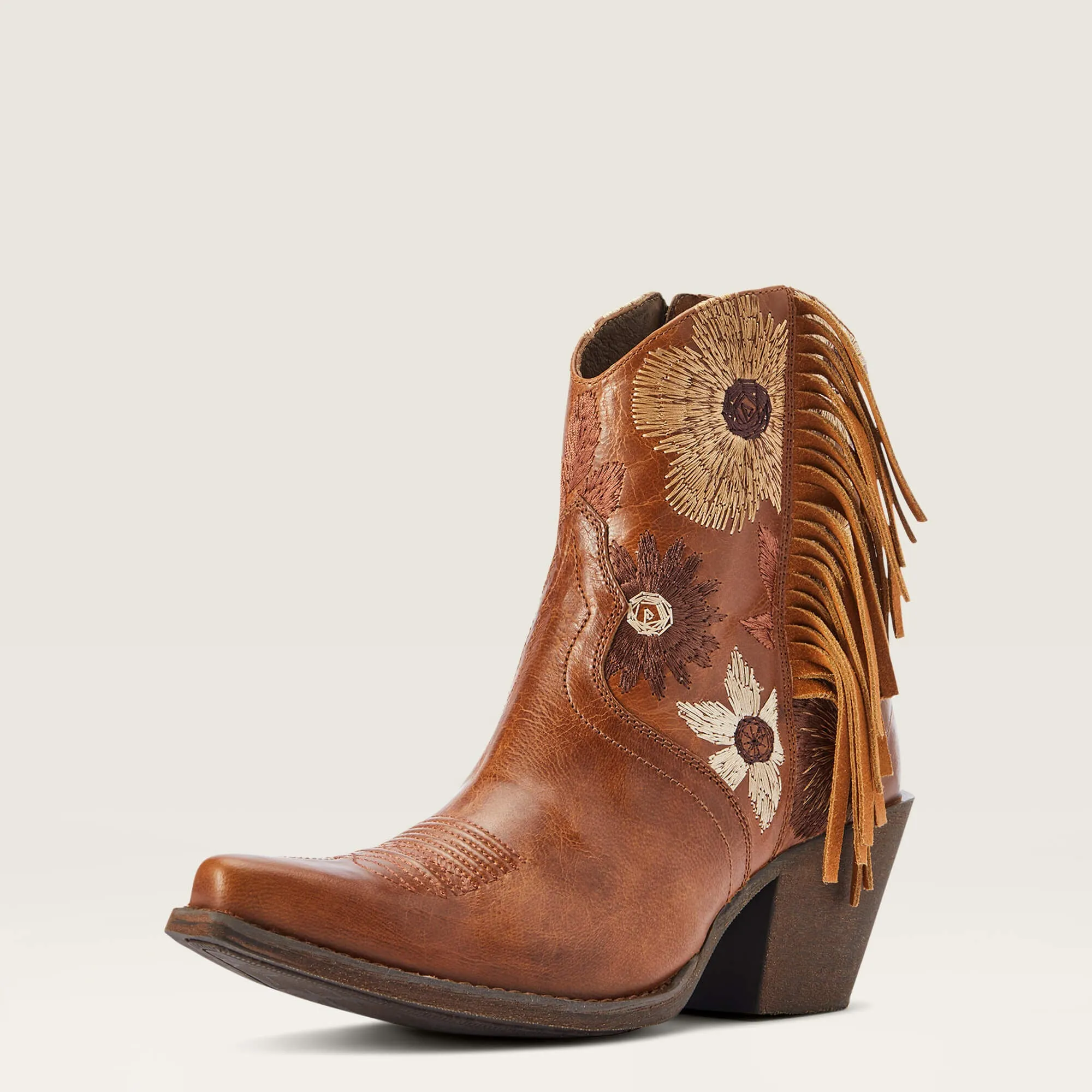 Ariat Women's Tangled Tan Florence Snip Toe Western Boots with Floral Stitching & Fringe