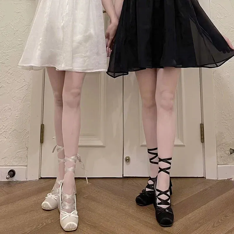 binfenxie Pink Silk Cross-strap Ballet Shoes Sweet Girl Square Toe High Heels Women Pumps Elegant Ladies Bowknot Lace Up Lolita Shoes New