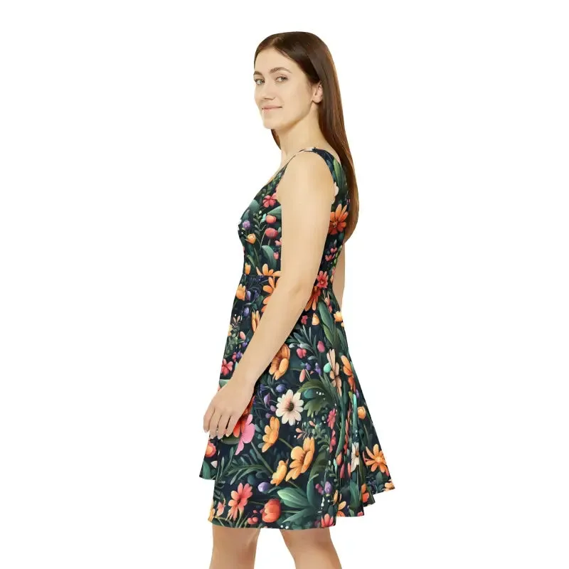 Bold Womens Skater Dress with Large Flowers