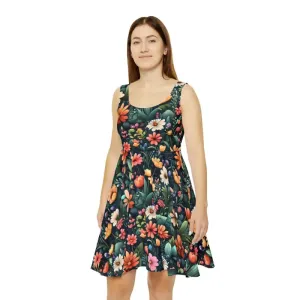 Bold Womens Skater Dress with Large Flowers