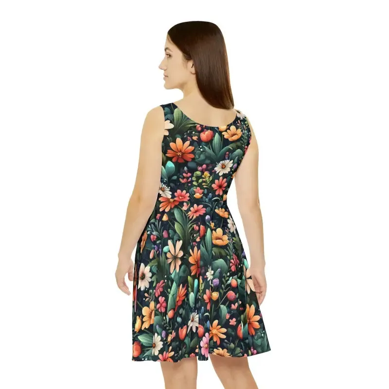 Bold Womens Skater Dress with Large Flowers