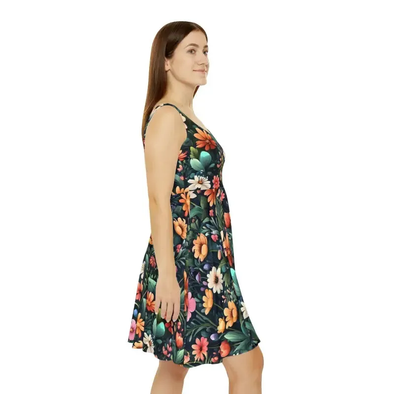Bold Womens Skater Dress with Large Flowers