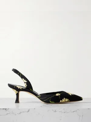 Carolyne 50 floral-print satin slingback pumps
