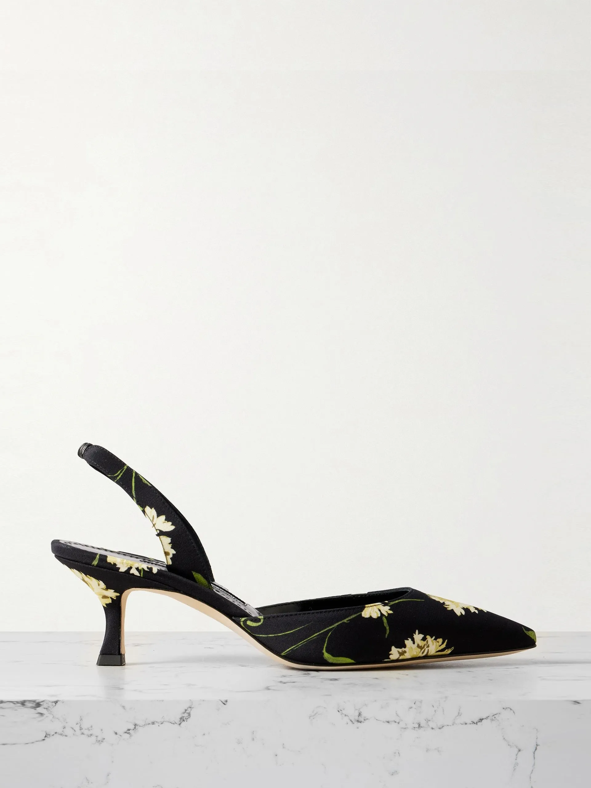 Carolyne 50 floral-print satin slingback pumps