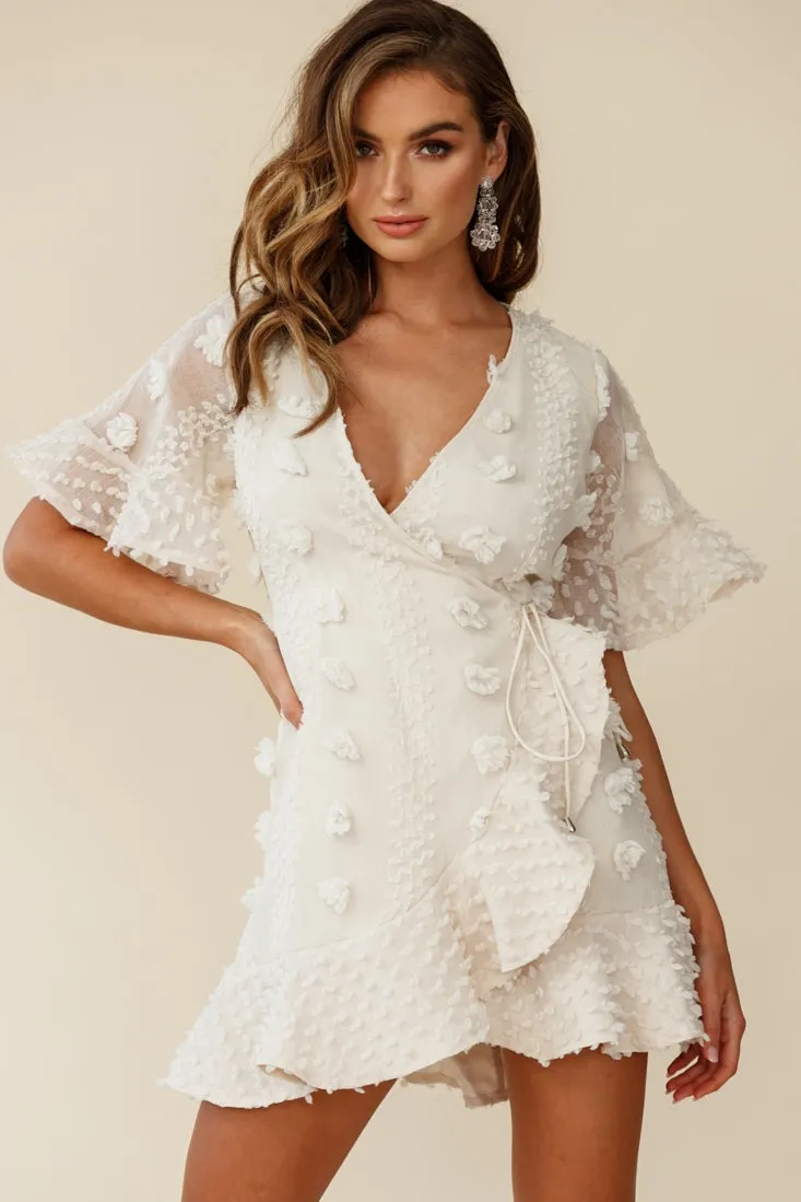 Chai Angel Sleeve Embellished Wrap Dress Beige