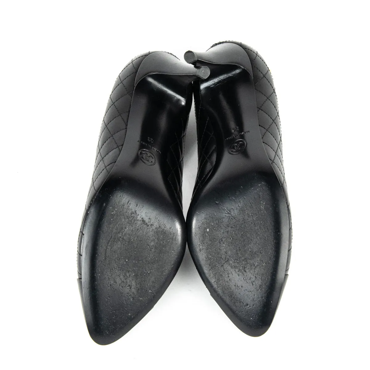 Chanel Black Quilted Camellia Cap Toe Pumps Size US 9 | EU 39