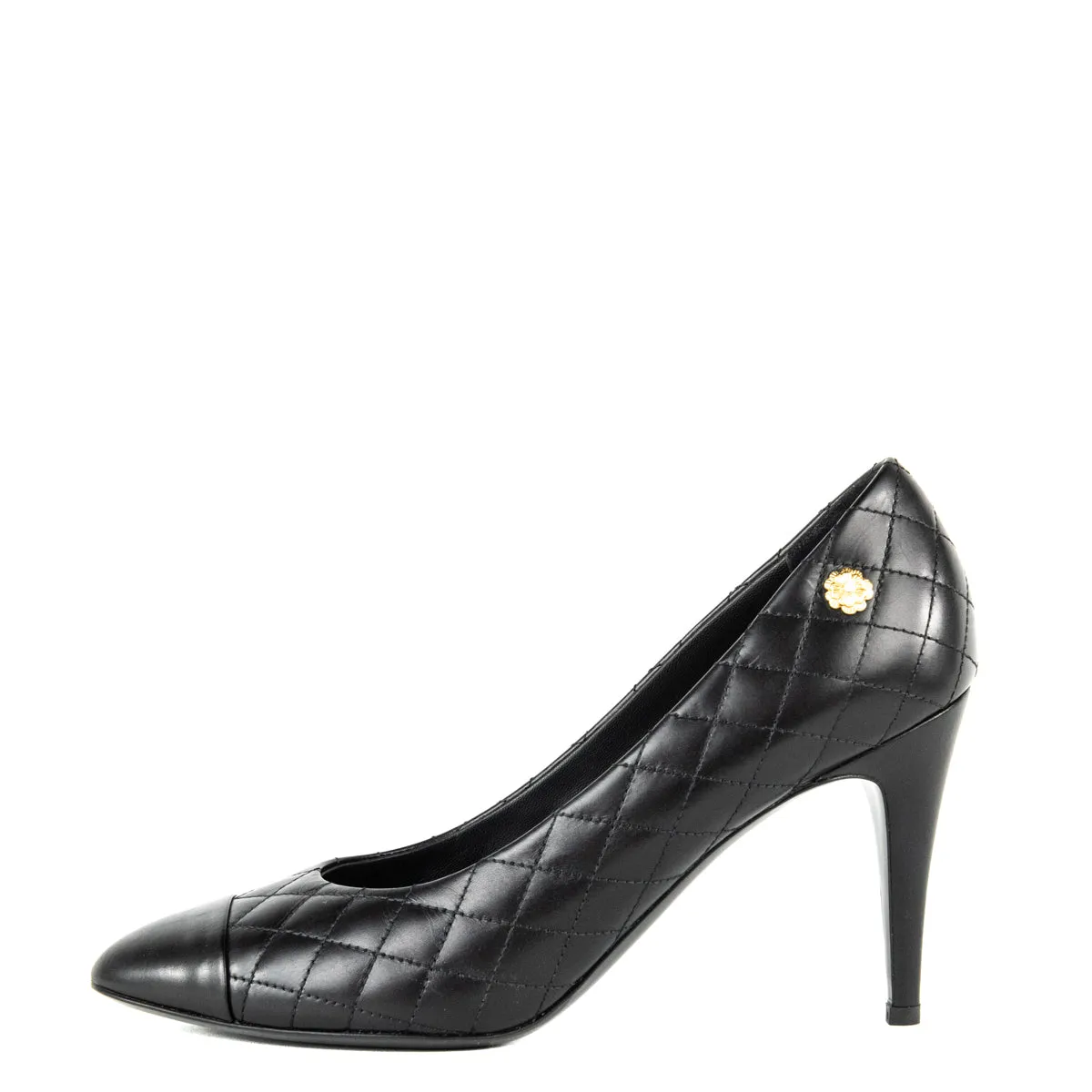 Chanel Black Quilted Camellia Cap Toe Pumps Size US 9 | EU 39