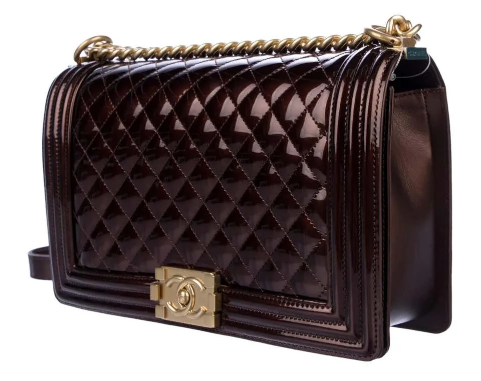 Chanel Limited Edition Metallic Bronze Large Brown Gold Boy Bag Rare