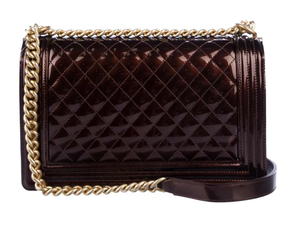 Chanel Limited Edition Metallic Bronze Large Brown Gold Boy Bag Rare