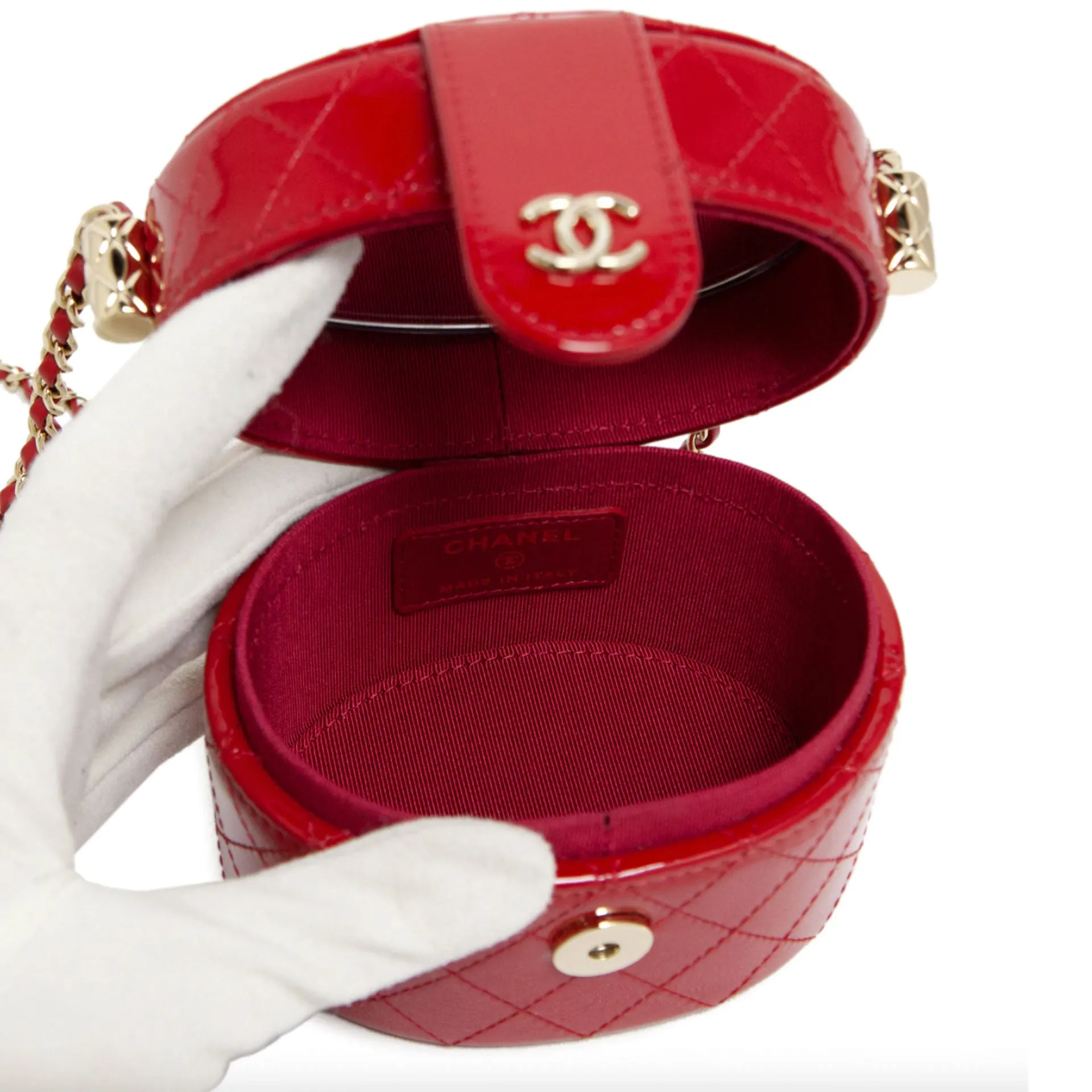 Chanel Micro Mini Red Quilted Patent Leather Jewelry Box Crossbody Bag