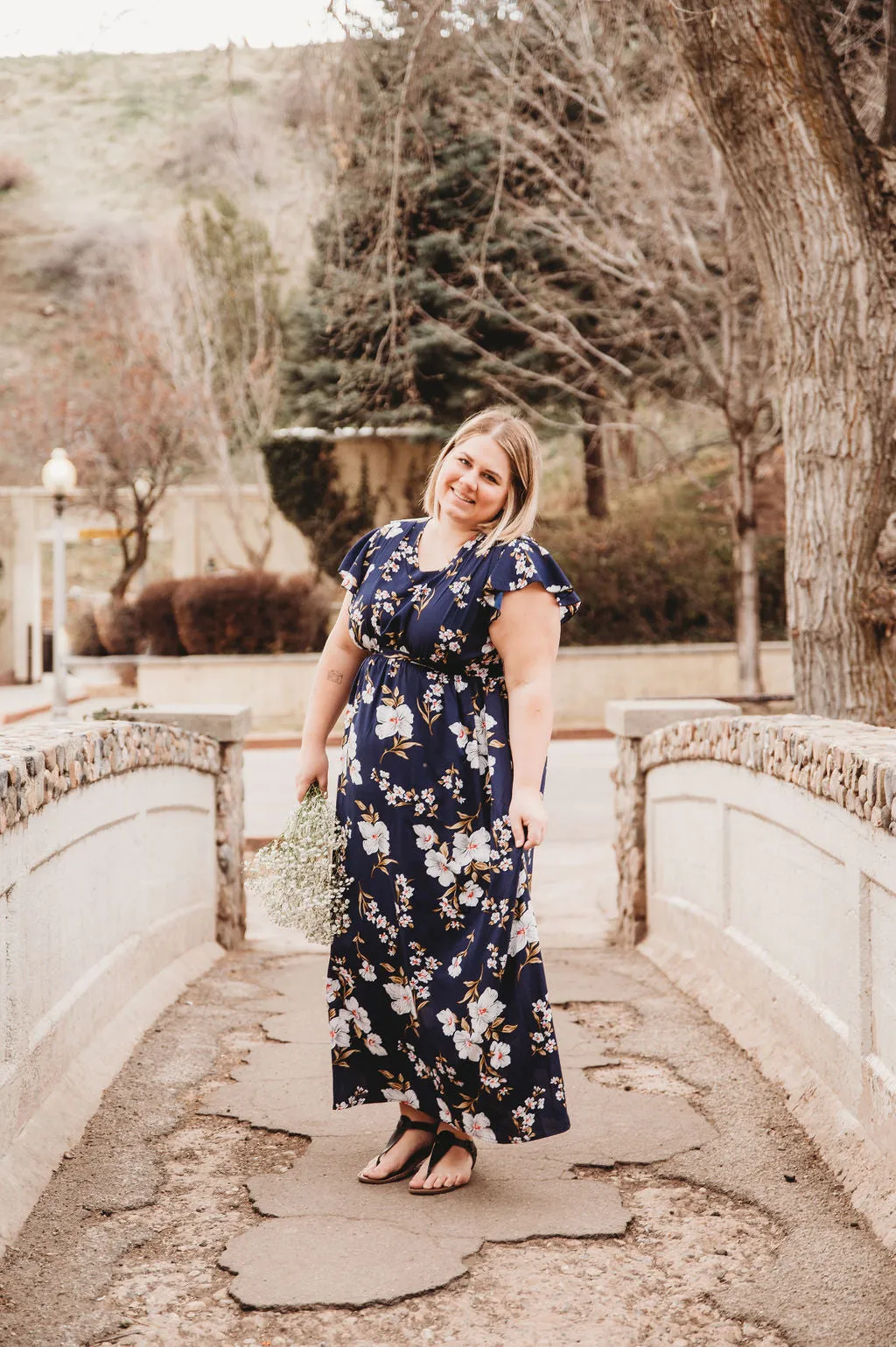 Clara Navy Women Floral Maxi Dress