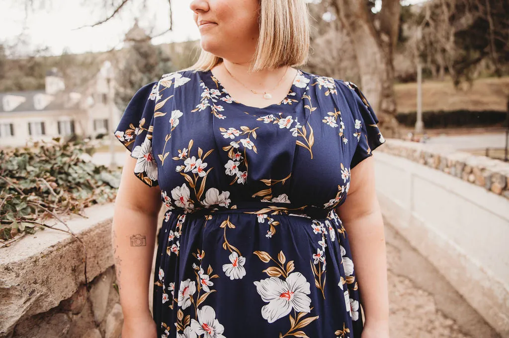 Clara Navy Women Floral Maxi Dress