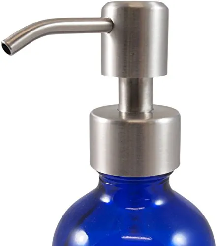 Cornucopia 8oz Cobalt Blue Glass Bottles w/Stainless Steel Pumps (2 pack), Boston Round Bottles for Essential Oils, Lotions and Liquid Soap