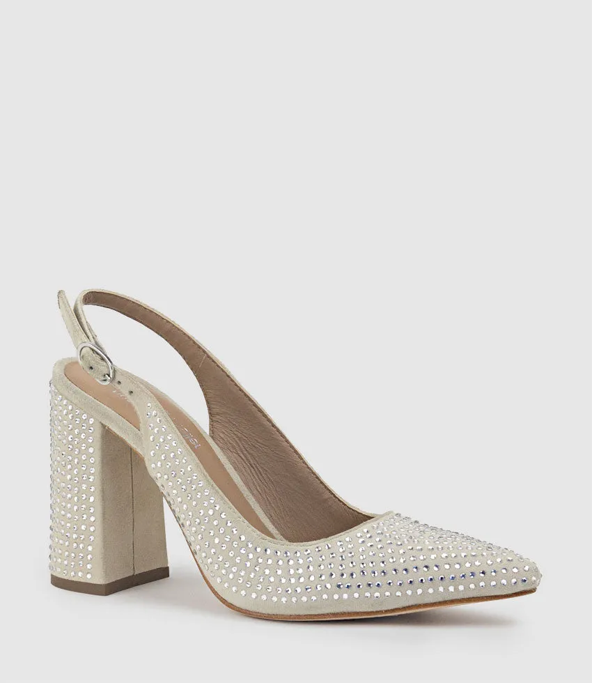 DEMI100 Crystal Slingback Pump in Offwhite Suede