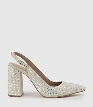 DEMI100 Crystal Slingback Pump in Offwhite Suede