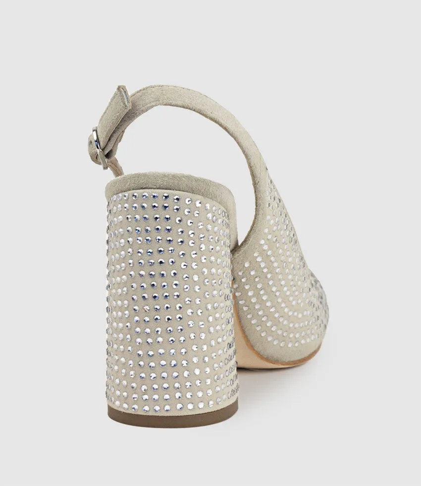 DEMI100 Crystal Slingback Pump in Offwhite Suede