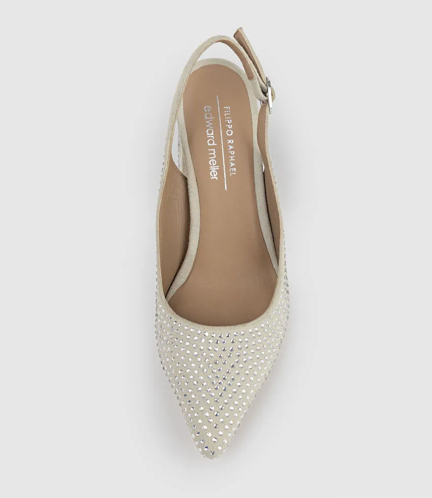 DEMI100 Crystal Slingback Pump in Offwhite Suede