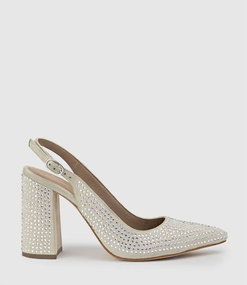 DEMI100 Crystal Slingback Pump in Offwhite Suede