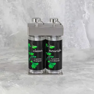 Dispenser Amenities SOlera 2 Chamber Satin Silver Dispenser, Oval Bottle, Ginkgo Lable, 360ml