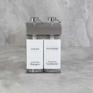 Dispenser Amenities Solera 39234-R3-WHT 2 Chamber Satin Silver Dispenser, Rectangular, White Lable, 440ml