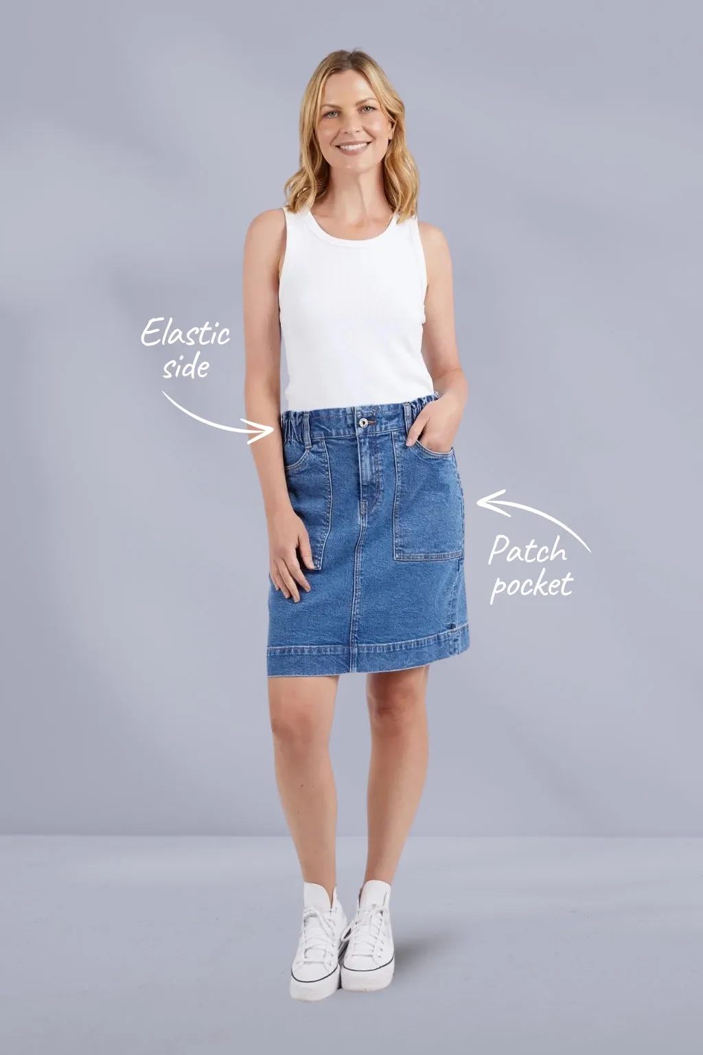 Elm Atlas Denim Skirt Dark Blue Wash