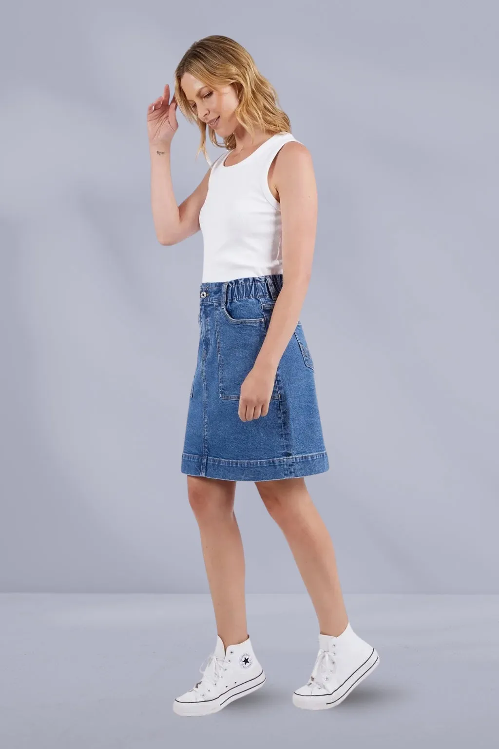 Elm Atlas Denim Skirt Dark Blue Wash