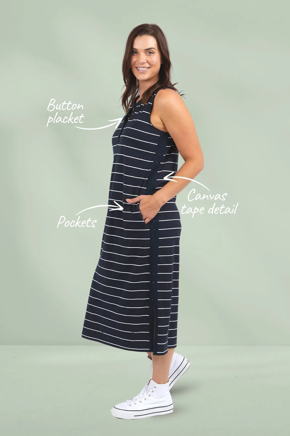 Elm Elyssian Dress Navy White Stripe