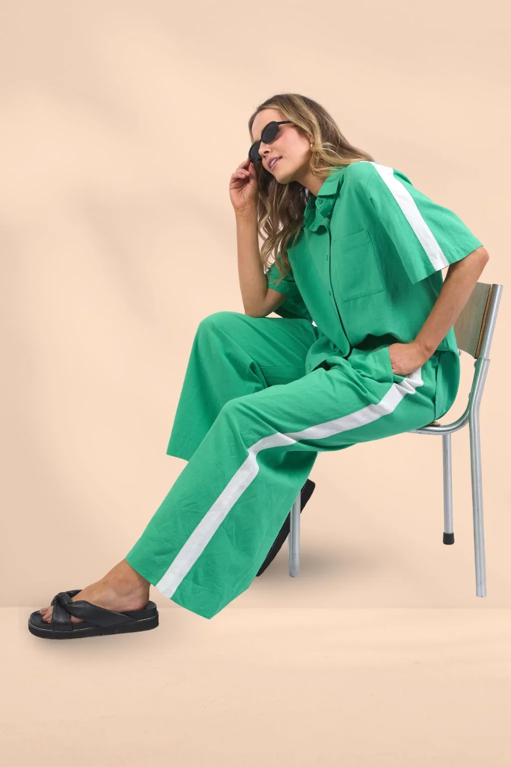 Elm Frances Stripe Pants Green Briar