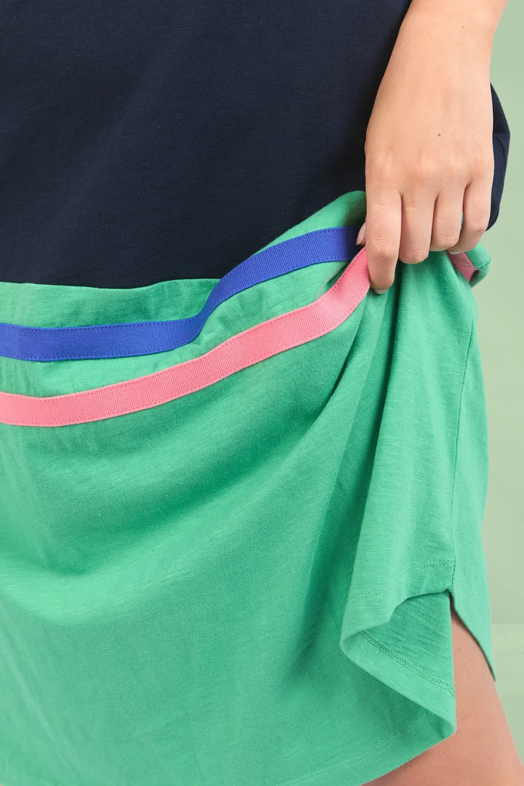Elm Rhea Tee Dress Navy and Green Colour Block