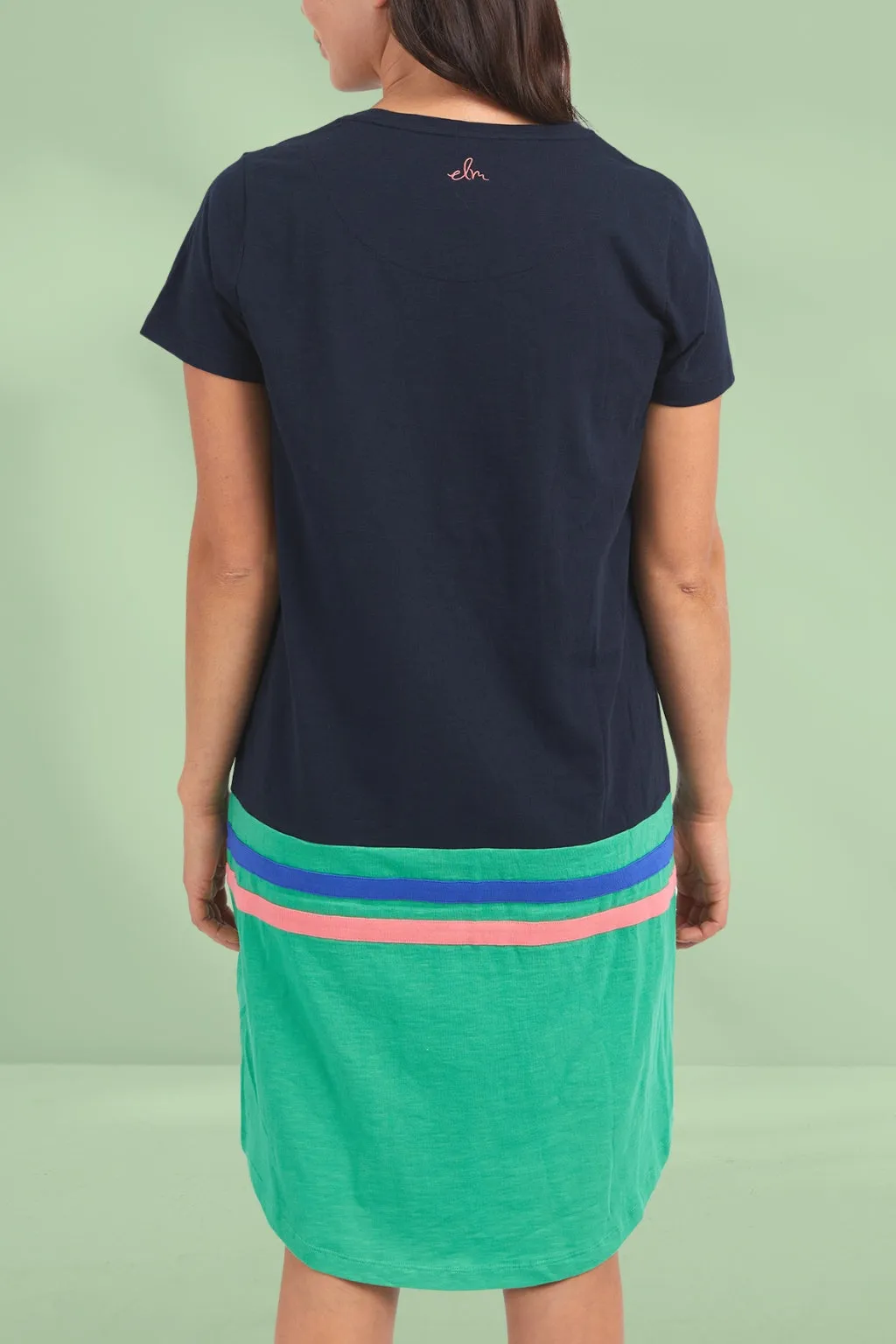 Elm Rhea Tee Dress Navy and Green Colour Block
