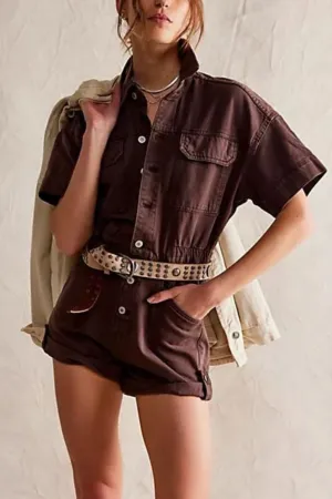 Free People: Merci Cuffed Shortall in Mocha