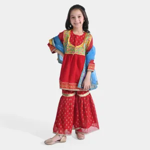 Girls Chiffon 3 PCs Suit An Khai-Red