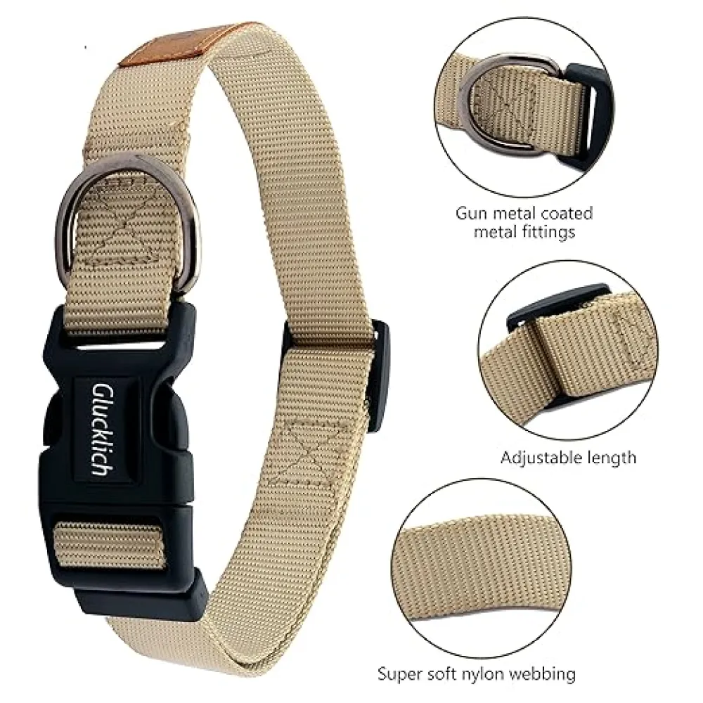 Glucklich Classic Nylon Martingale Adjustable Collar for Dogs (Beige)