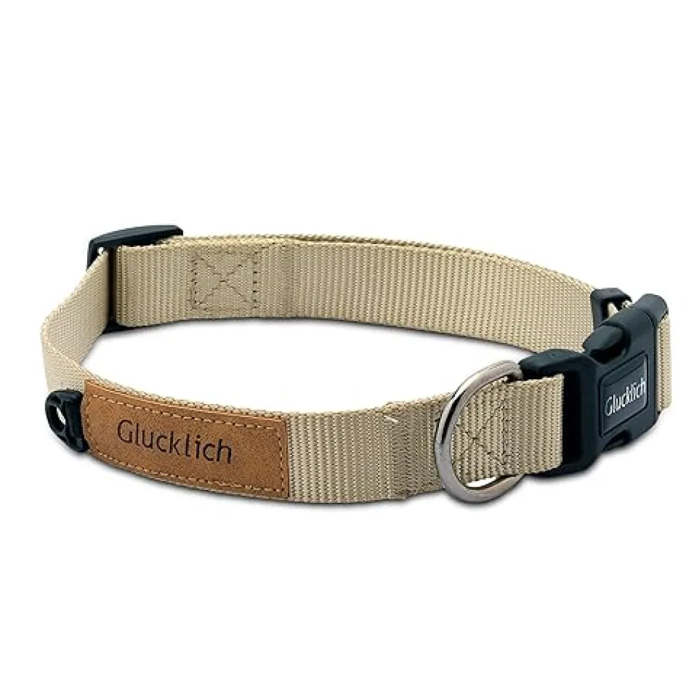 Glucklich Classic Nylon Martingale Adjustable Collar for Dogs (Beige)