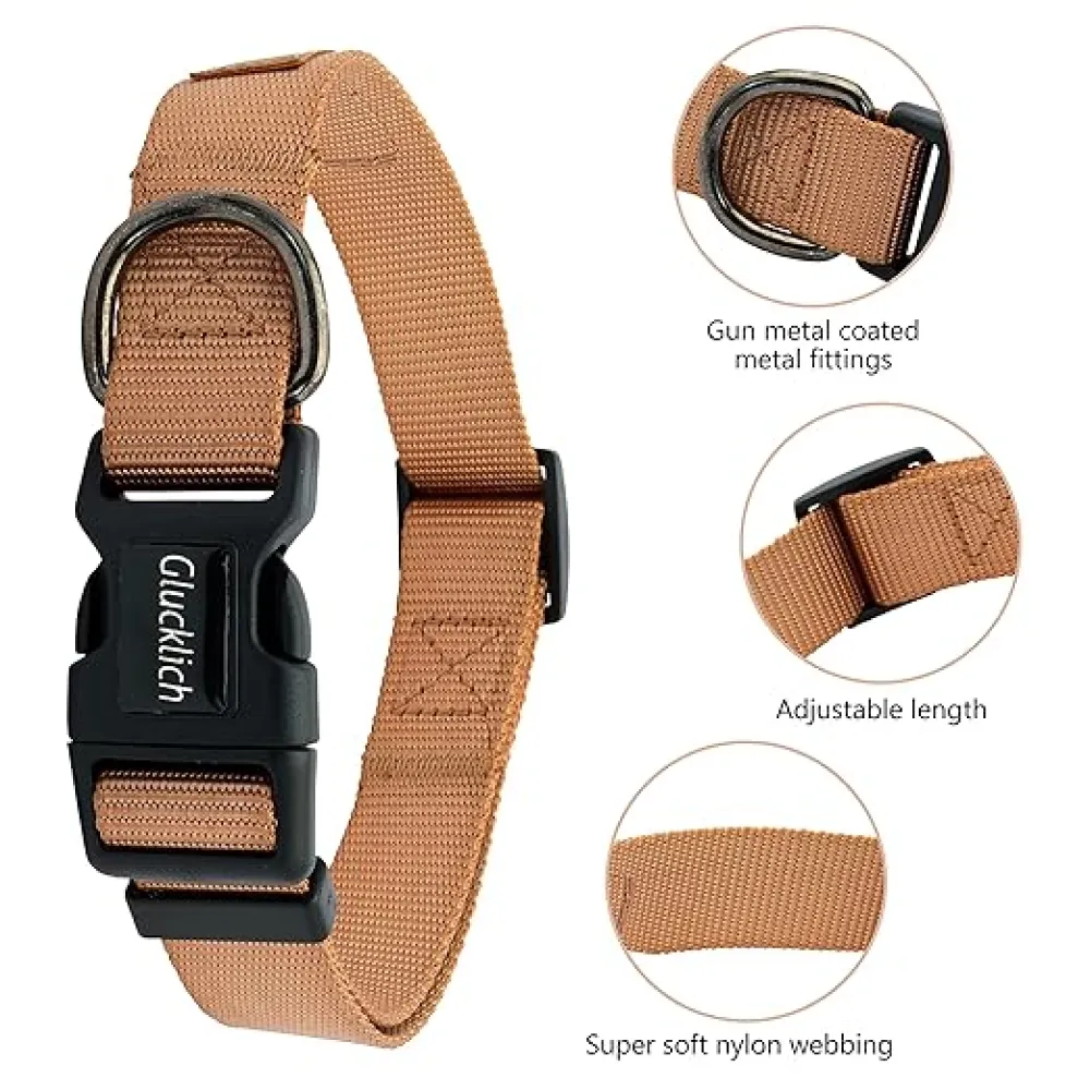 Glucklich Classic Nylon Martingale Adjustable Collar for Dogs (Brown)