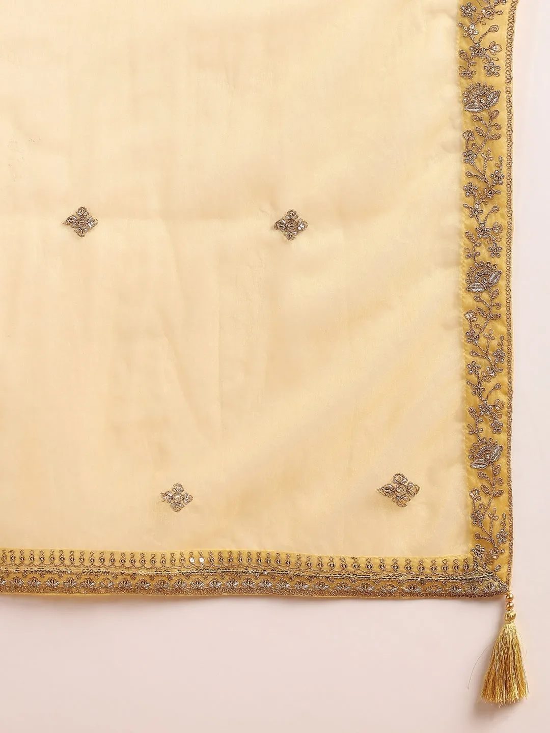 Gold Silk Blend Solid Embroidered 3-Piece Kurta Set