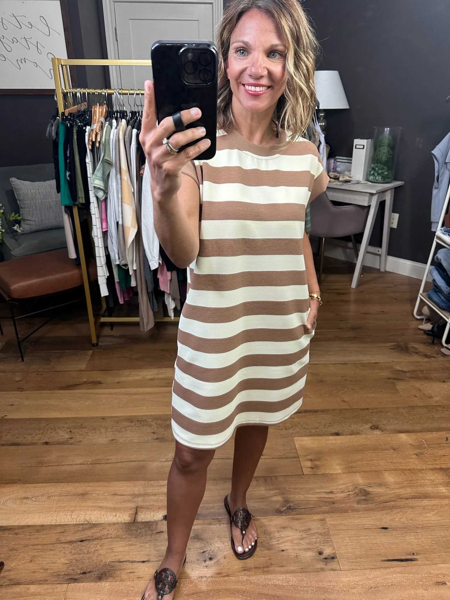Here to Stay Striped Cap-Sleeve Dress - Multiple Options