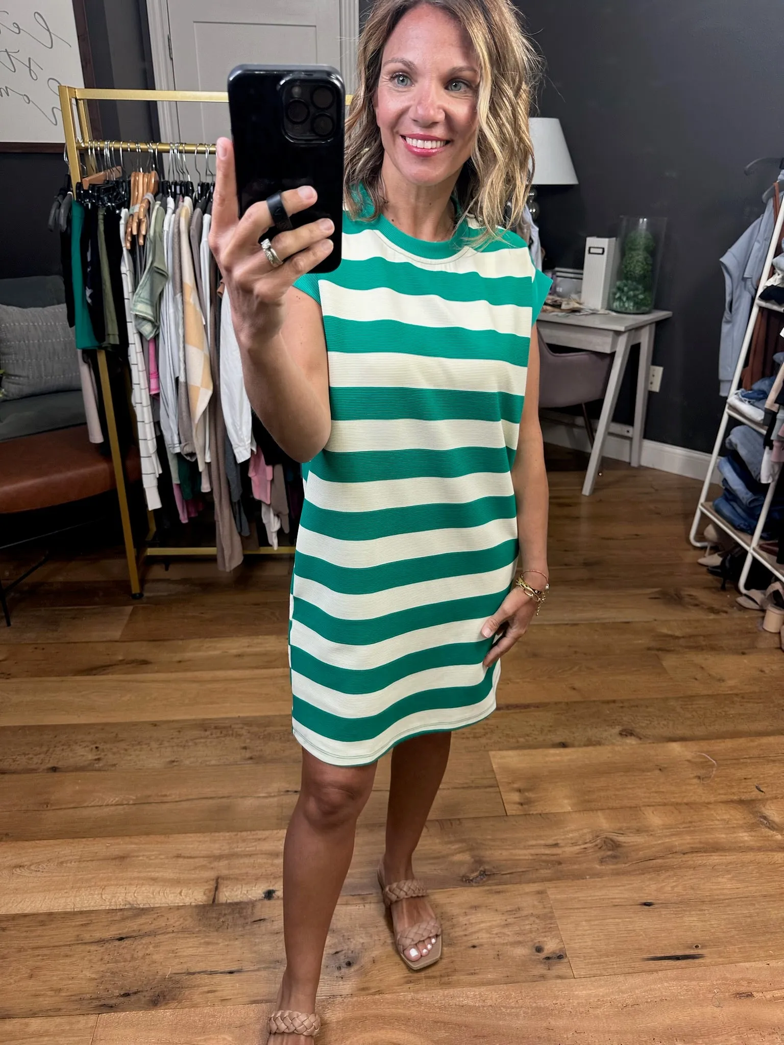 Here to Stay Striped Cap-Sleeve Dress - Multiple Options