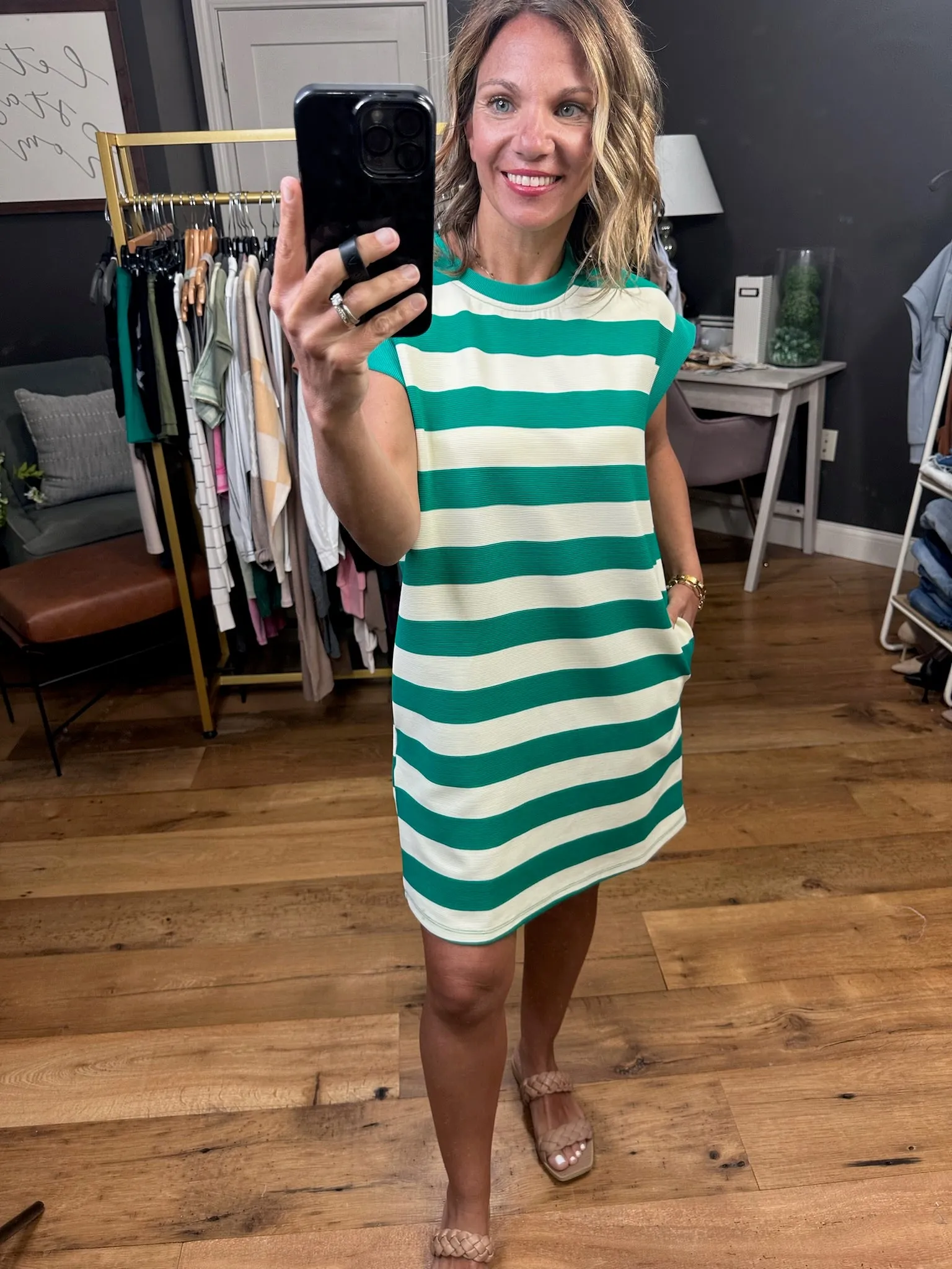 Here to Stay Striped Cap-Sleeve Dress - Multiple Options