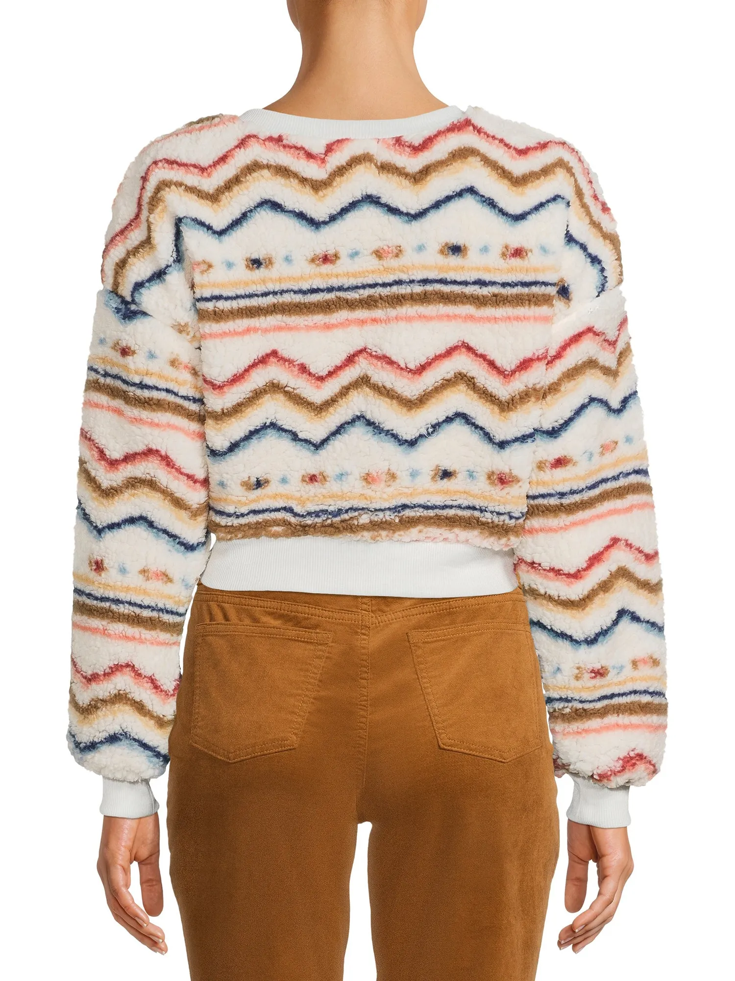 Juniors' Plus Faux Sherpa Pullover Top