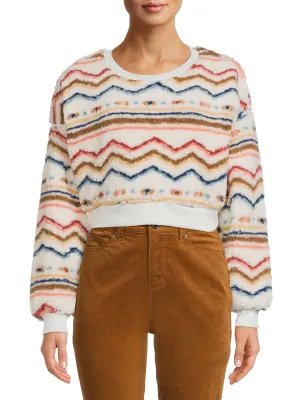 Juniors' Plus Faux Sherpa Pullover Top