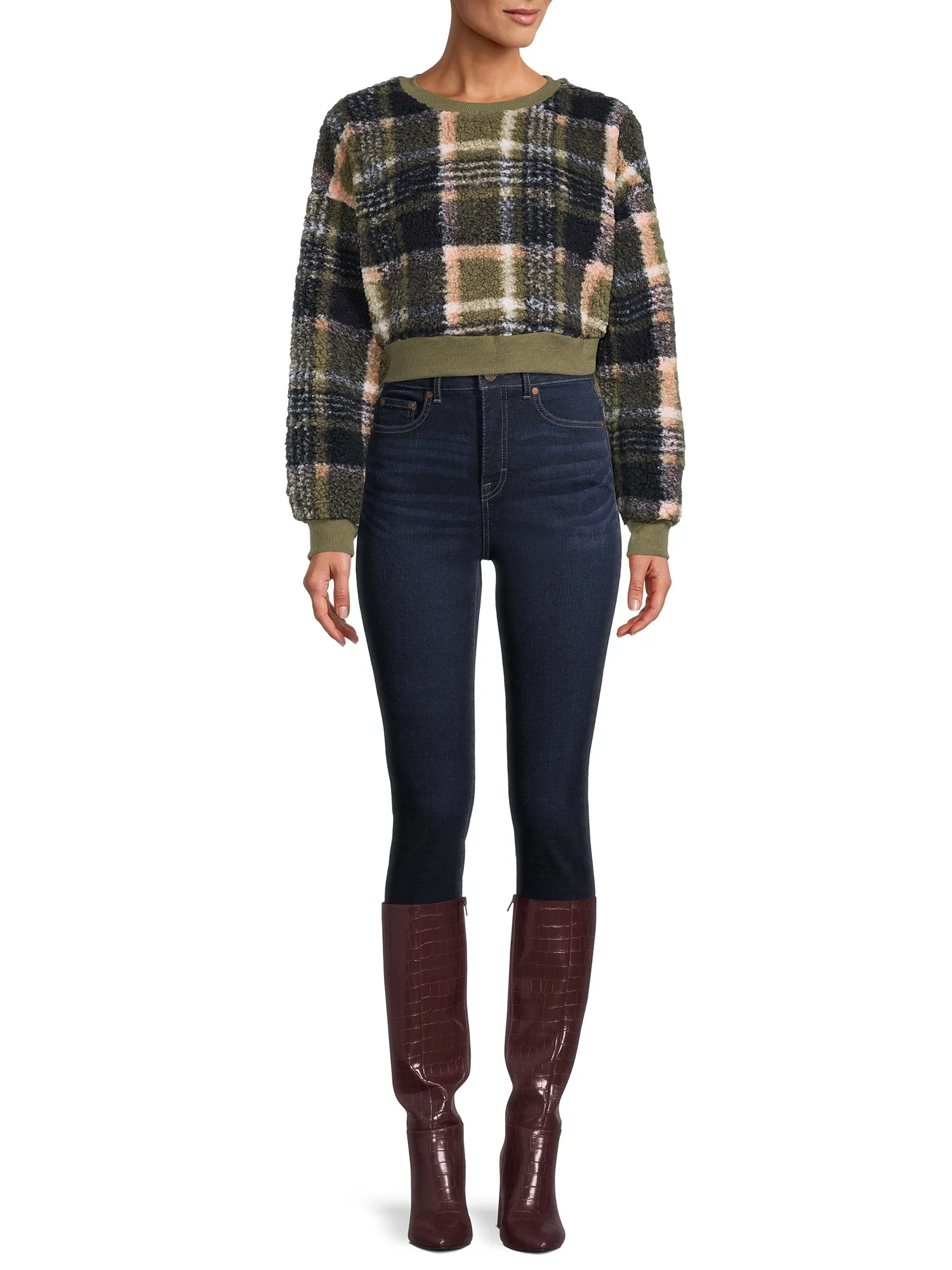 Juniors' Plus Faux Sherpa Pullover Top