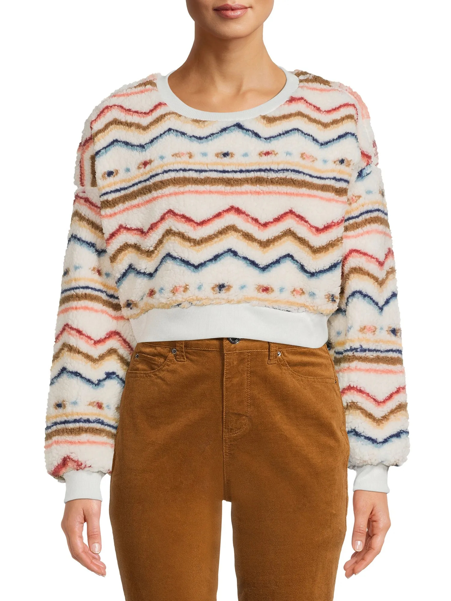 Juniors' Plus Faux Sherpa Pullover Top